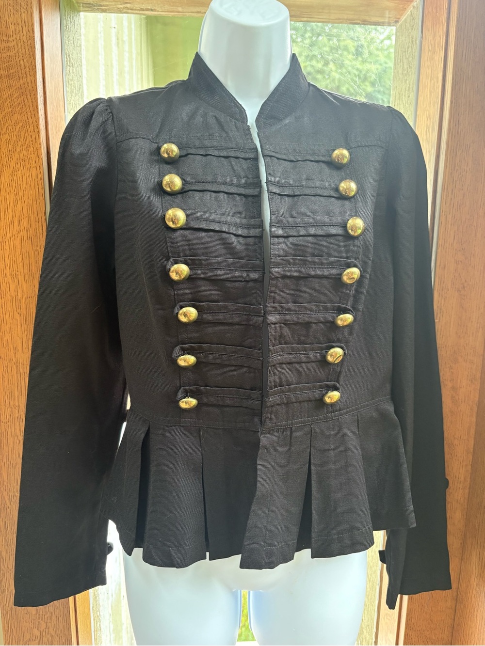 Vintage Arden B. Womens Black Military-Style Peplum Jacket with Gold Buttons